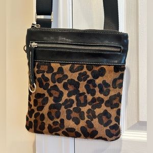 Aqua Madonna Leopard Calf-hair Crossbody Purse